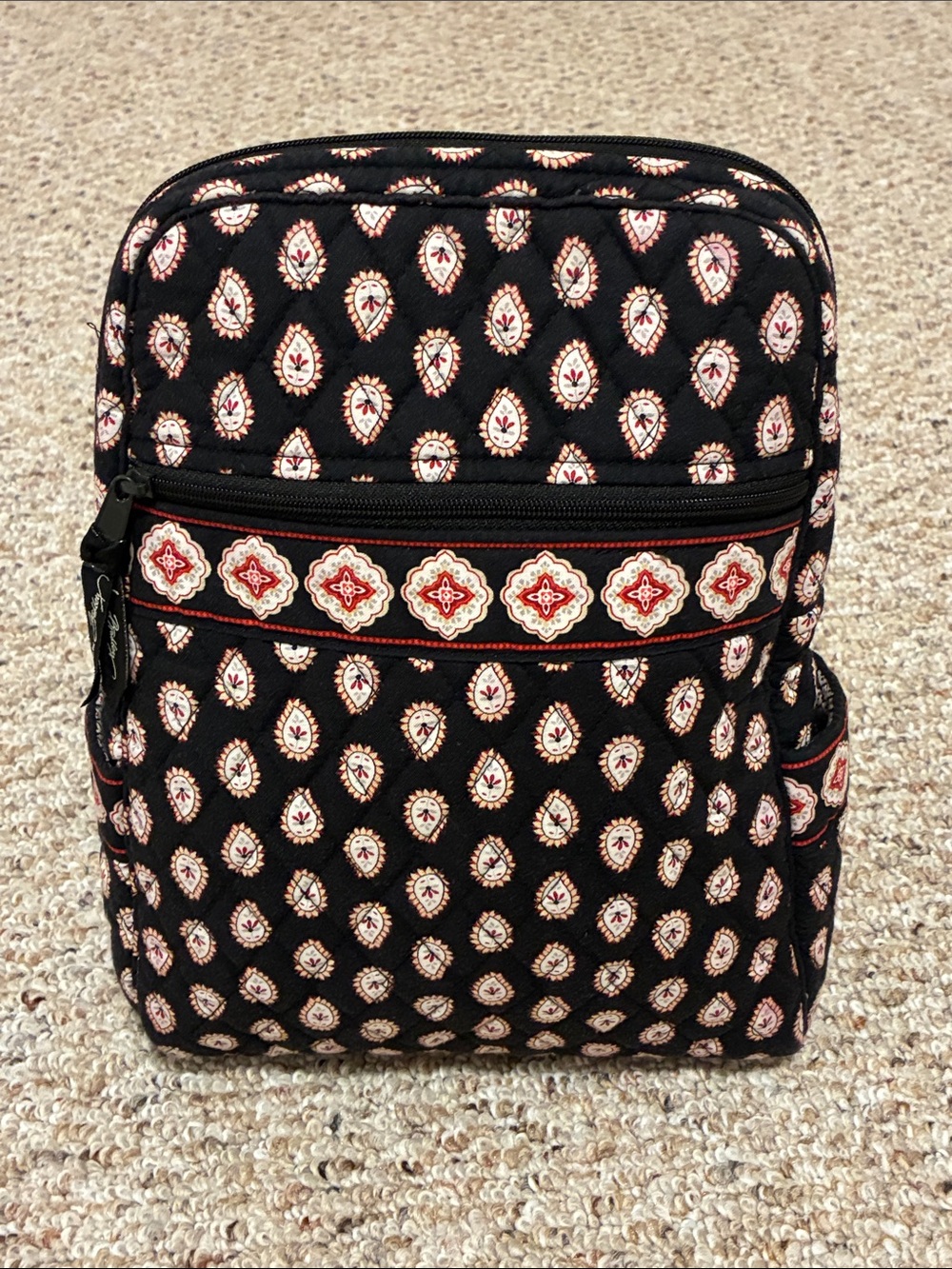 Vera Bradley Women’s Quilted Black and Red Patterned Small Backpack